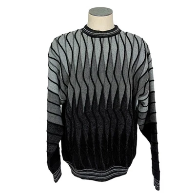Bachrach XXL 毛衣男式长袖灰色黑色渐变几何图案 Coogie Like — 第 1/4 张图片