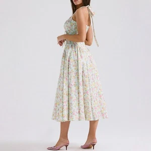 Summer Slim Suspenders Print Dress Women's Lace Halter Neck Long Skirts - Picture 1 of 52