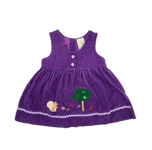Vtg Sears Baby Purple Corduroy Embroidered Dress Size 18 Months Fall Squirrels - Picture 1 of 10