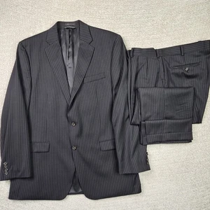 Ralph Lauren Tuta Uomo 2 Pezzi 100% Lana Gessato Nero Blazer 46L Pantaloni 38x31 - Foto 1 di 24