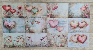Scrapbooking Papier Set Retro Liebe (Herzen, Blumen u.v.m.) 12 teilig - Bild 1 von 5