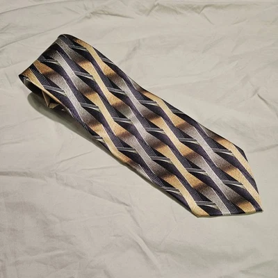 Corbata Pierre Cardin Para Hombre 100% Seda Estampado Geométrico Azul Marino Verde Dorado Degradado Foto 1 de 4