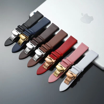 Universal Soft Genuine Leather Watch Strap Band Bracelet Butterfly Clasp 10-24mm - Image 1 of 4