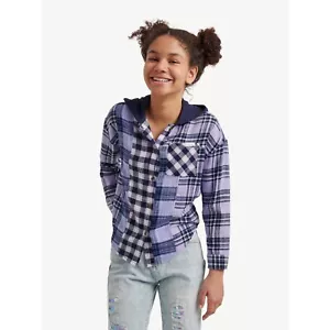Justice Girls talla XS 5-6 manga larga franela a cuadros con capucha PANTERS PÚRPURA NUEVO CON ETIQUETAS - Imagen 1 de 4