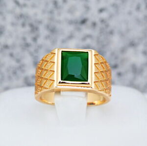 Damen, Herren-Ring ausgezeichnete Ring Grün Smaragd, vergoldet Gold K18/750er 