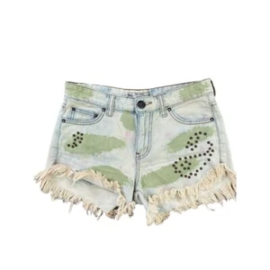 25 Free People Camo Cut Off Jean Shorts Studded Fringed - Picture 1 of 7