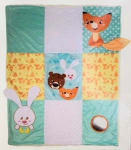 Bunny Fox Baby Activity Blanket Plush Raised Dot Teething Ring Crinkle Mirror - Picture 1 of 9