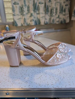 Badgley Mischa Carlie In Blush.  Embellished Peep Toe Shoe Size 9.5. NEW - Image 1 of 4