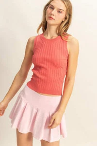 Ribbed Knit Stretchy Round Neck Sleeveless Tank Top for Women - Picture 1 of 7