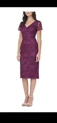 JS COLLECTION Women’s Formal Dress Size 10 Purple Short Sleeves Midi Evening NE - Image 1 of 4