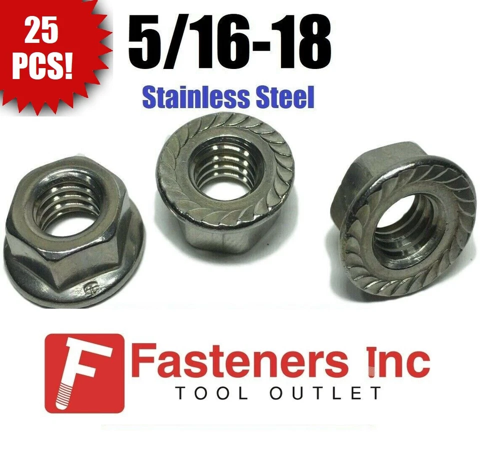 STAR (Qty 25) 5/16-18 Stainless Steel Hex Flange Nut Locknuts Serrated