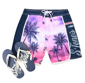 Smith & Jones Men Swim Shorts & Flip Flop Summer Beach Board Surf Palm Tree Pink - Picture 1 of 3