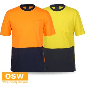 HI VIS Crew Neck Cotton for Comfort T-Shirt Straight Hem Classic Fit 6HVTC - Picture 1 of 10