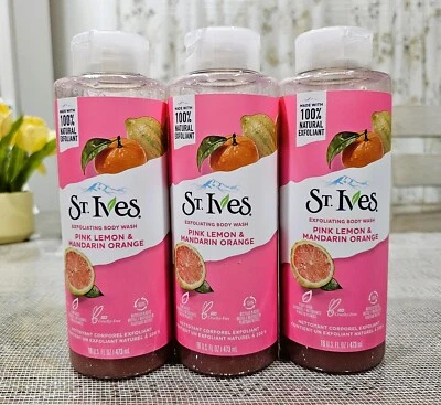 Jabón corporal exfoliante St. Ives LIMÓN ROSA Y MANDARINA 3 X 16 oz cada planta a base de plantas Foto 1 de 4