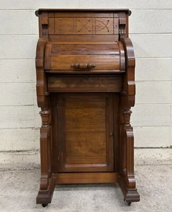 Antique Victorian American Walnut and Burl Roll Top Cylinder Secretary Desk - Picture 1 of 15