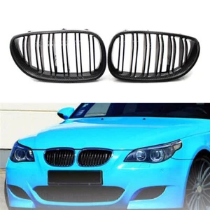 Rejilla de riñón delantera de doble lama de carbono y negro adecuada para BMW Serie 5 M5 2004-10 - Imagen 1 de 9