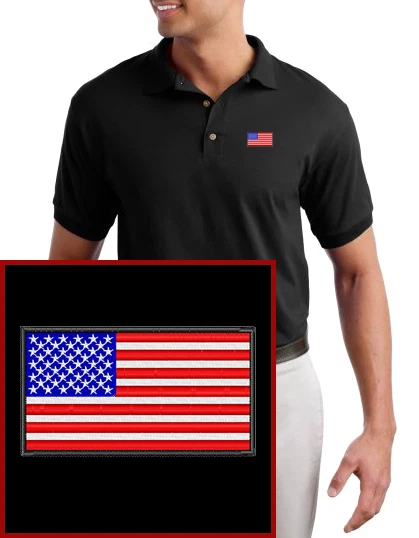Polo Negro Bandera EE. UU. BORDADO "Bandera Americana" Foto 1 de 1