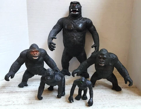 Vintage 1980s IMPERIAL TOYS Lot (5) KING KONG + 4 Gorillas Heavyweight Plastic Cover