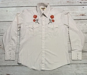 Authentic Western Youngbloods Shirt Pearl Snap Embroidered Red Rose Men’s Sz L - Picture 1 of 10