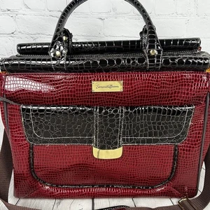 Samantha Brown Croco Travel Purse Luggage Dowel Handbag Maroon Pockets Weekend - Picture 1 of 14