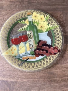 Peggy Karr Fused Art Glass Wine Cheese and Grapes Plate, Signed - Picture 1 of 5