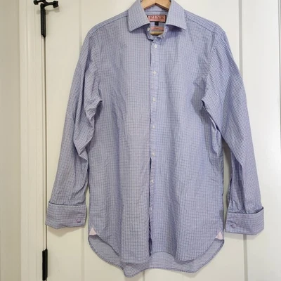Thomas Pink Large French Cuff Dress Shirt Purple Blue Check 100% Cotton Business - Image 1 of 4