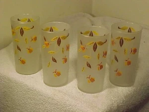 4 Hall's Jewel Tea AUTUMN LEAF Frosted Glass Tumblers 12 oz Iced Tea Beverage - Picture 1 of 3