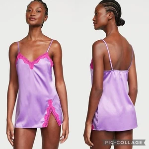 Victoria’s Secret Sexy Fun & Flirty Satin Lace-Trim Mini Slip Chemise Final Sale - Picture 1 of 4