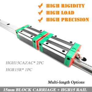 HIWIN 15mm Linear Rail Guide HGR15 L100~1500mm & 2pc HGH15CAZAC Block Carriage - Picture 1 of 8