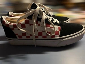 Vans Women Red Black Old Skool Checkerboard Shoes Sz 8.5 - Picture 1 of 9
