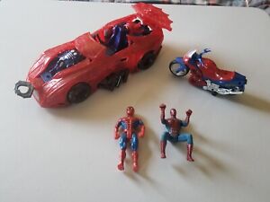 VINTAGE TOY BIZ SPIDER-MAN WEB CAR BATTLE CYCLE AND FIGURES BUNDLE PREOWNED