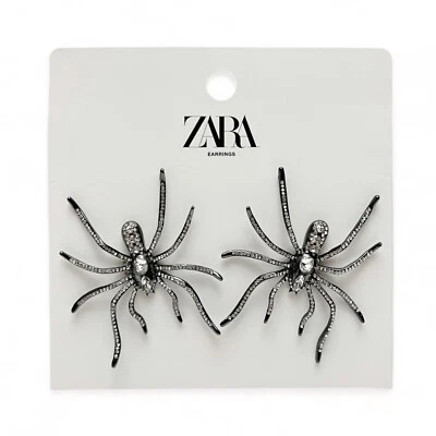 Pendientes de Halloween ZARA de gran tamaño con diamantes de imitación transparentes de cristal araña NUEVO Foto 1 de 4