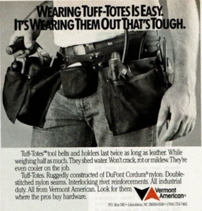 1989 Vintage Print Ad Vermont American Wearing Tuff-Totes Is Easy It's Wearing - Picture 1 of 2