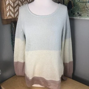 HINGE Chunky Knit Tunic Sweater Womens size M Ivory Pink Blue Ethereal Soft Girl - Picture 1 of 8