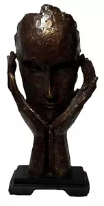 Pensador Meditativo Profundo Escultura Estatua Mujer Cara en Manos Máscara Exhibición Rústica - Imagen 1 de 11