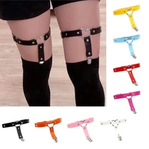 Stocking Long Sock Faux Leather Garters Pair In Various Colours Brand New - Picture 1 of 20