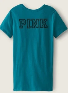 New M Victoria Secret Pink Everyday Short Sleeve  Tee V.S. Blue Coral  logo  - Picture 1 of 6