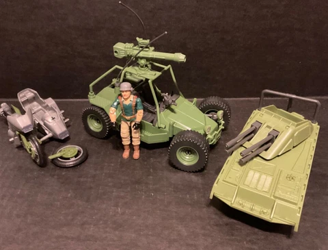 (3) 1985 GI Joe Hasbro Armadillo, A.W.E. Striker, Silver Mirage Vehicle Lot Cover