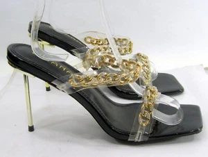 LILIANA BLACK/GOLD  4.5"Stiletto Heel open Toe SLIP ON  Shoes WOMEN Size  8.5 - Picture 1 of 8