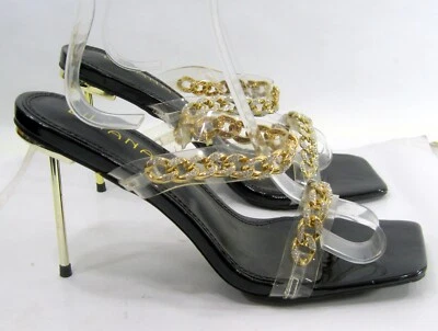 LILIANA BLACK/GOLD  4.5"Stiletto Heel open Toe SLIP ON  Shoes WOMEN Size  8.5 - Image 1 of 4