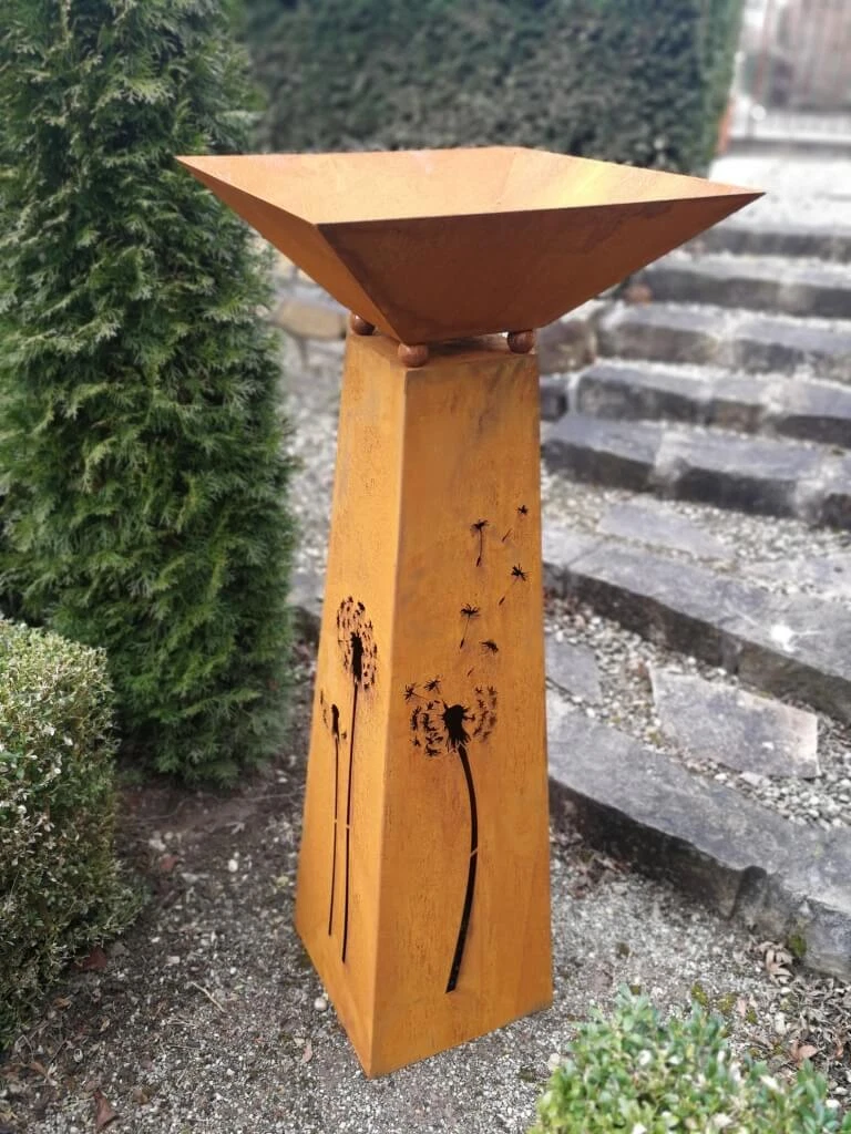 Gartensäule Aus Edelrost Mit Edelstahlkugel – 80 Cm Hoch, 15 Cm Breit, Moderne Gartendeko & Skulptur