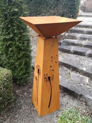 Edelrost Dekosäule Pusteblume Trapez mit Schale Rostsäule Gartendeko Rost Pflanz - Bild 1 von 4