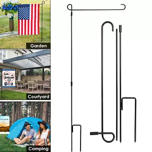 Garden Metal Iron Flag Pole Stand Banner Holder Stake For 12"x18" Flag Yard Lawn - Picture 1 of 10