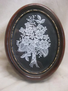 vintage framed Lacework oval frame decorative bobbin lace art flower flora - Picture 1 of 12