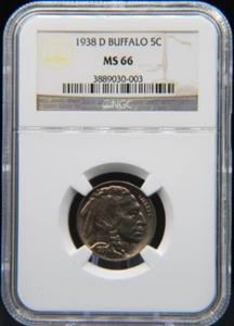 U.S. 1938 D 5C INDIAN HEAD BUFFALO NICKEL NGC MS66 GEM BU UNCIRCULATED #620 - Picture 1 of 2