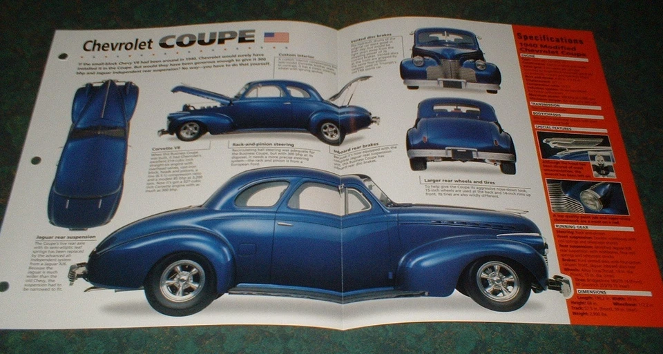 Chevy 1940 cupé personalizado original Imp folleto especificaciones información 40 Foto 1 de 1