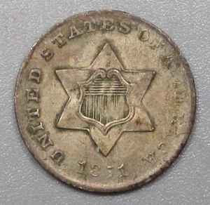 1851 Silver Three Cent 3c. - Picture 1 of 8