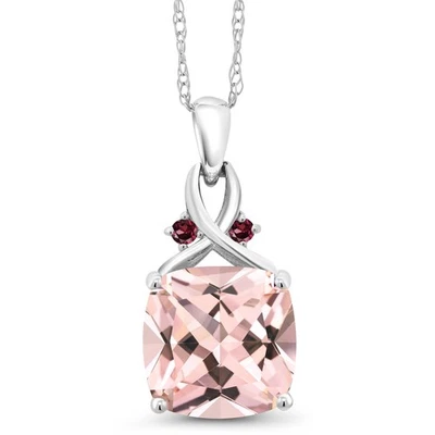 Collar Colgante Oro Blanco 10K Melocotón Nano Morganita y Rodolita Granate Para Foto 1 de 4