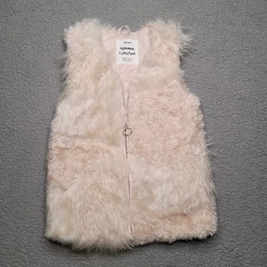 Zara Vest Girls 8/9 Cream Faux Fur Fuzzy Zip Mixed Media Outerwear Cozy - Picture 1 of 3