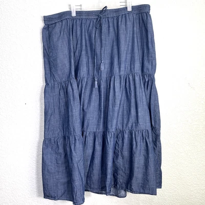 Maxi Falda Talbots Cambray en Niveles Para Mujer Talla 3X Azul Corbata Cintura Boho Pradera Foto 1 de 4